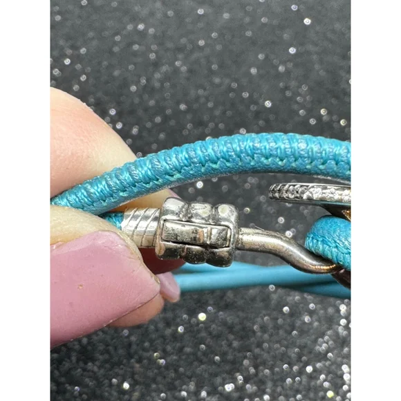 Pandora Turquoise double wrap Leather Silver Clasp Bracelet - Picture 5 of 7